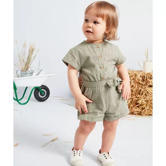 Combi-short bébé fille kaki effet plumetis –  – Soldes