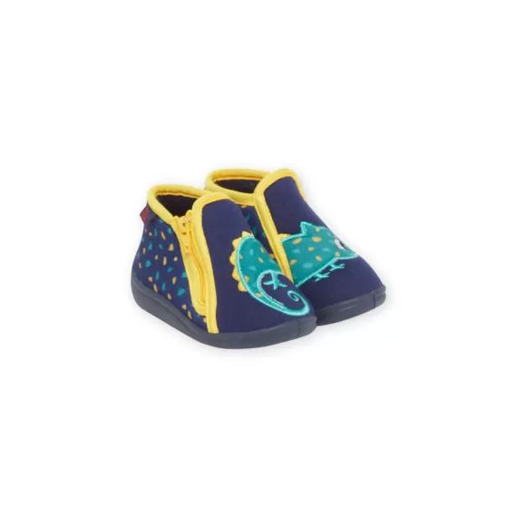 Bottillons Bleu Marine Et Jaunes À Motif Iguane Bébé Garçon
