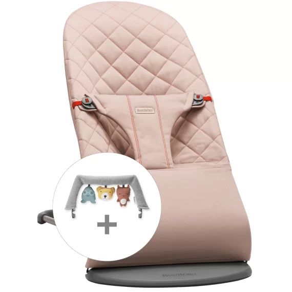 Transat avec Arche de jeu – Rose poudré / Coton, matelassage Classique / Gris foncé / Amis doux