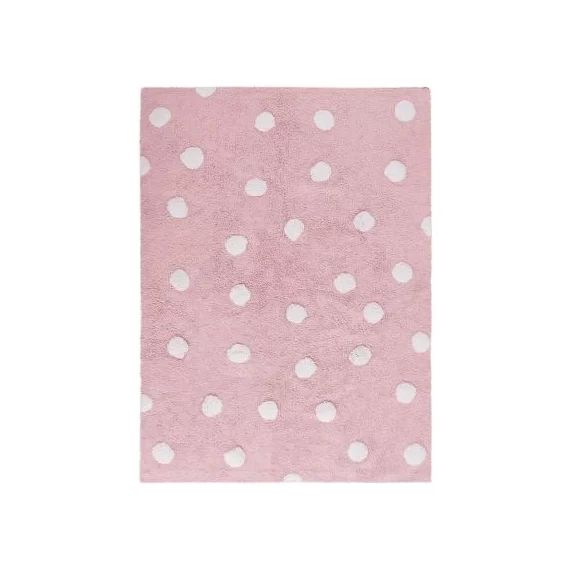 Tapis lavable rose à pois blanc (120 x 160 cm)