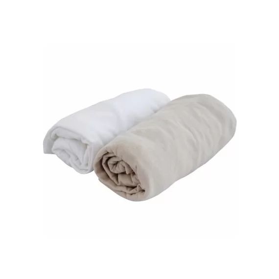 Lot de 2 draps housses coton blanc et écru (60 x 120 cm)