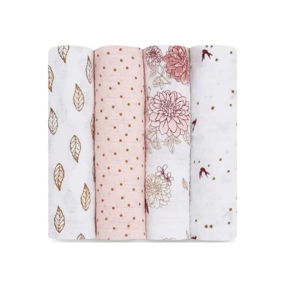 Lot de 4 maxi langes en coton Dahlias (120 x 120 cm)