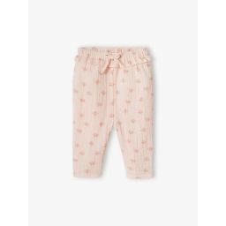 Pantalon en gaze de coton bébé rose pâle