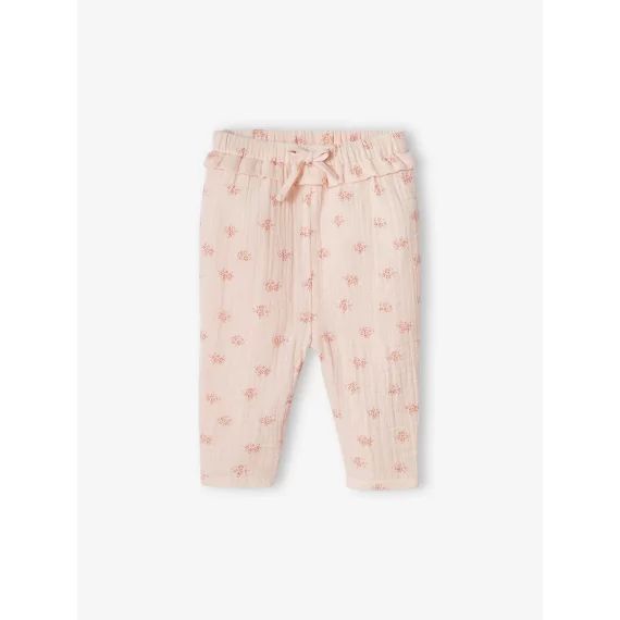 Pantalon en gaze de coton bébé rose pâle