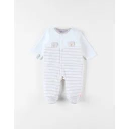 Pyjama 1 Pièce Rayé En Velours Ecru