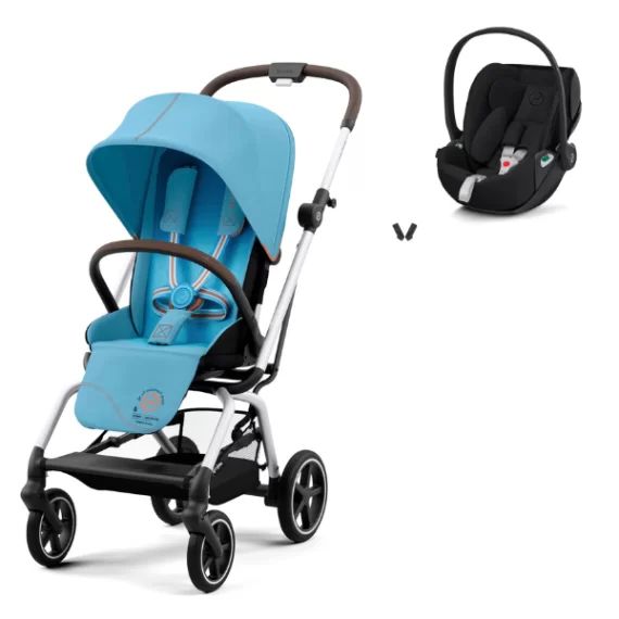 Poussette Cybex Eezy S Twist PLUS 2 – Châssis Silver/ Siège Beach Blue + Coque Auto Cloud T i-Fix – Sepia Black (2023)