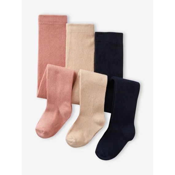 Lot de 3 collants bébé maille BASICS vieux rose