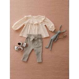 Pantalon paperbag bébé en gaze de coton vert de gris