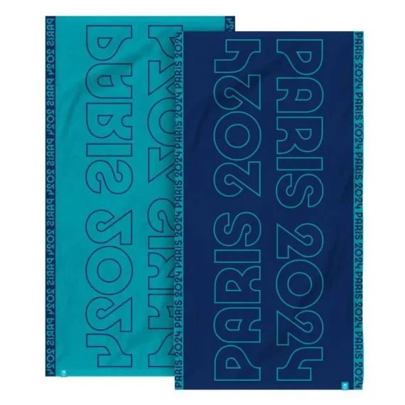 Serviette Jacquard 100% Coton Paris 2024 Jo Oly Typos, Taille : 70×133 Cm Bleu