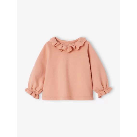 Sweat bébé col brodé vieux rose