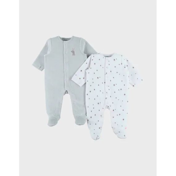 Lot De 2 Dors-bien En Velours Brodé Lapin Blanc