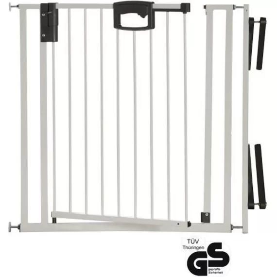 Barrière de porte et d&rsquo;escalier Easylock Plus en métal à fixer par pression 84,5 cm – 92,5 cm blanc
