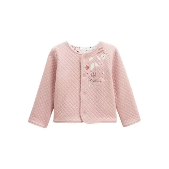 Gilet Bébé Réversible En Coton Matelassé Petit Safari Rose