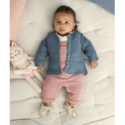 Cardigan en maille bleu gris bébé fille –  – Soldes