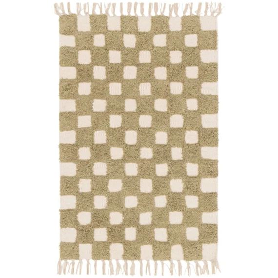 Tapis Enfant À Carreaux 100% Coton Mael Beige
