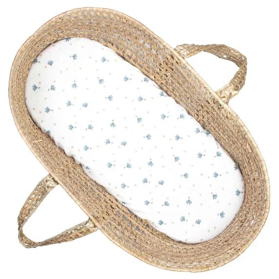 Drap Housse Couffin Ovale Blanc Imprimé Bleuet