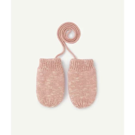 Moufles bébé fille en maille tressée rose