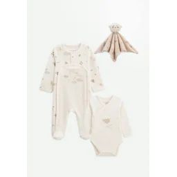 Kit Naissance 3 Pièces Pyjama, Body Et Doudou Bébé Câlins Ecru