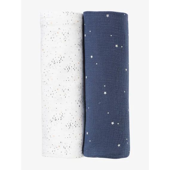 Lot de 2 langes d’emmaillotage marine/blanc