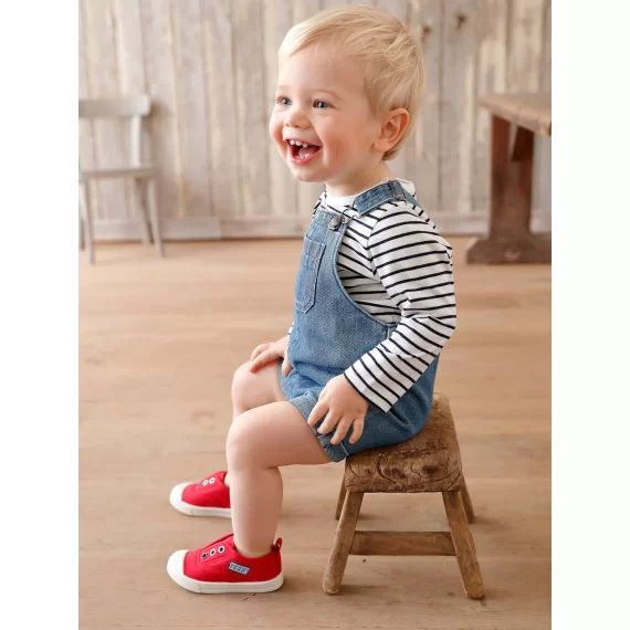 Salopette courte en denim bébé stone
