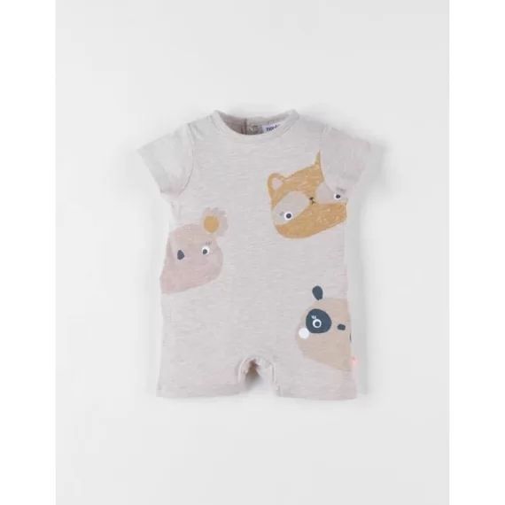Combishort Imprimé Animalier En Jersey Chiné Beige