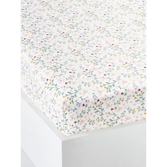 Drap-housse bébé FLEURETTES ecru / multico