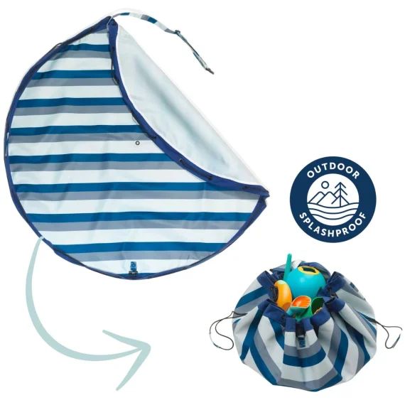 Sac à jouets de plage et tapis de jeux 2en1 Outdoor blue green stripes