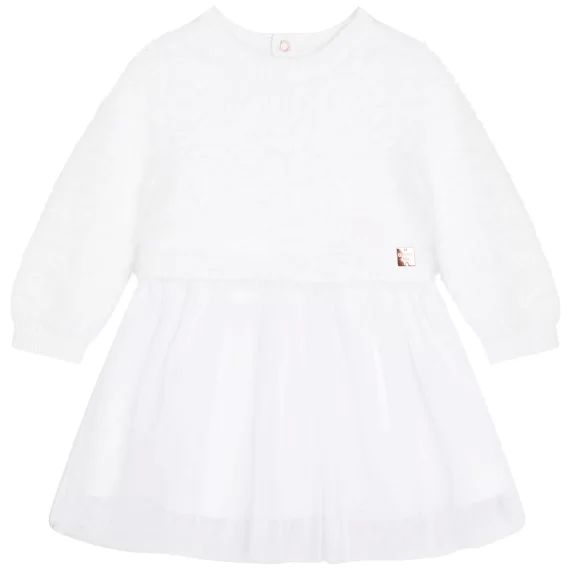 Robe bimatière en tricot Fille Blanc