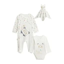 Kit Naissance 3 Pièces Pyjama, Body Et Doudou Bébé Baby Panda Blanc