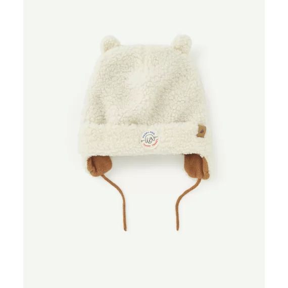 Bonnet bébé garçon en sherpa écru avec oreilles