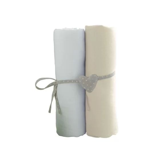 Lot de 2 draps housses blanc et écru (60 x 120 cm)