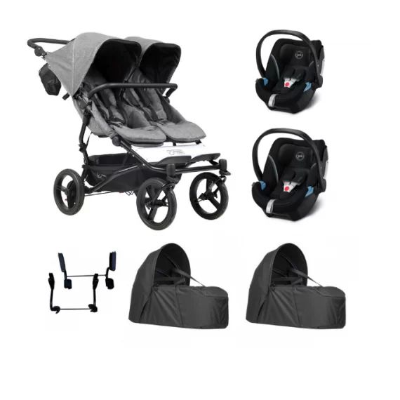 Poussette Double Mountain Buggy Duet V3.2 Luxury Edition – Herringbone + 2 Cocoon V2 + 2 Coques Cybex Aton 5