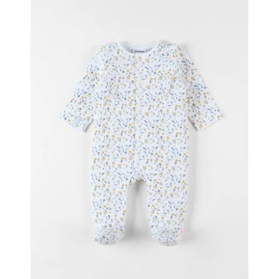 Pyjama 1 Pièce Fleuri En Jersey Gaufré Blanc