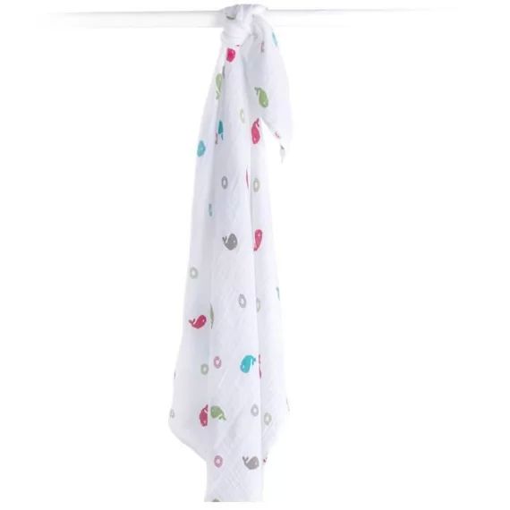 Lange Lulujo en mousseline de coton Baleine 120×120 cm blanc