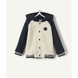 Gilet bleu marine en bouclettes bébé garçon à capuche amovible