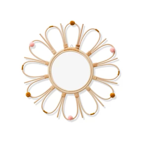 Miroir en rotin à pompons Sunshine naturel