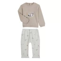 Ensemble Sweat Et Pantalon Bébé Mixte En Molleton Mini Panda Beige