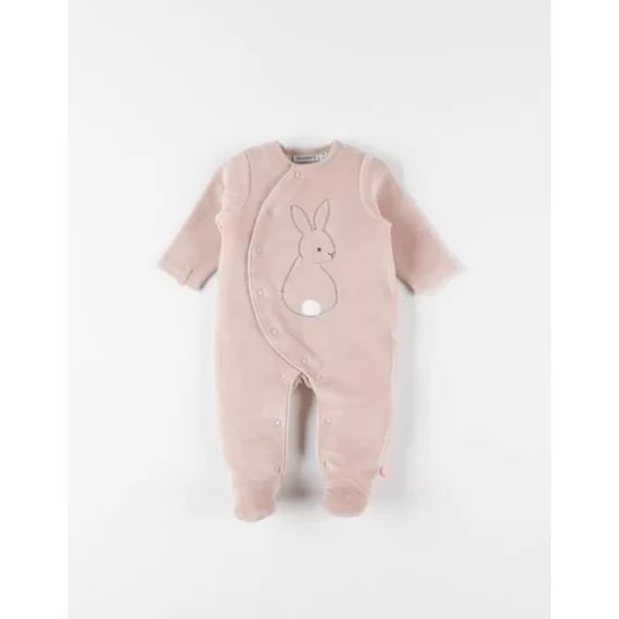 Pyjama 1 pièce broderie lapin en velours beige