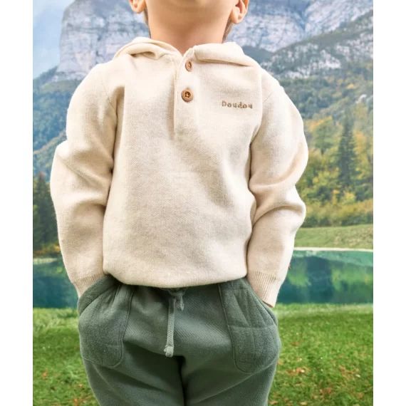Pull à capuche beige en fibres recyclées bébé garçon –  – Soldes