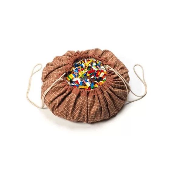 Sac à jouets 2 en 1 en coton bio Carreaux marron