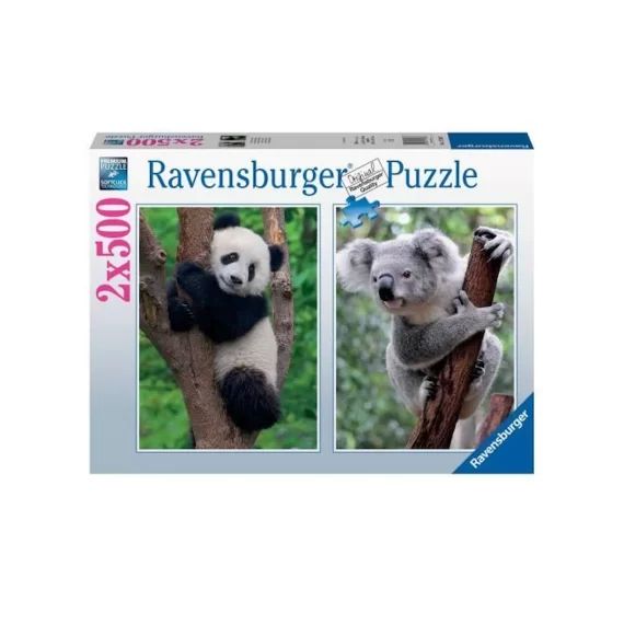 Puzzle 2×500 pièces – Panda et koala – Puzzle adultes Ravensburger – Dès 10 ans – 17288 blanc