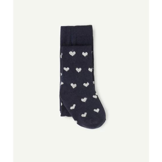 Collant tricot bébé fille bleu marine imprimé coeurs