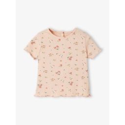 T-shirt à fleurs en maille côtelée bébé rose grisé imprimé