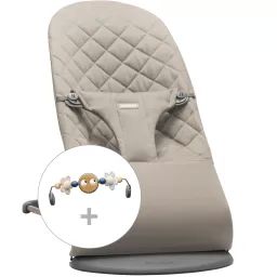 Transat avec Arche de jeu – Gris sable / Coton, matelassage Classique / Gris foncé / Yeux espiègles Pastels