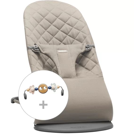 Transat avec Arche de jeu – Gris sable / Coton, matelassage Classique / Gris foncé / Yeux espiègles Pastels