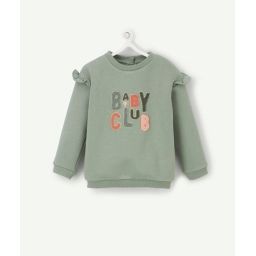 Sweat bébé fille vert en fibres recyclées avec message –  – Soldes