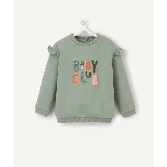 Sweat bébé fille vert en fibres recyclées avec message –  – Soldes