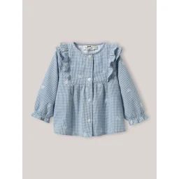 Blouse Brodée En Vichy Vichy Bleu