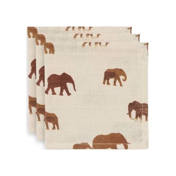 Lot de 3 mini langes hydrophiles Savannah éléphant (31 x 31 cm)