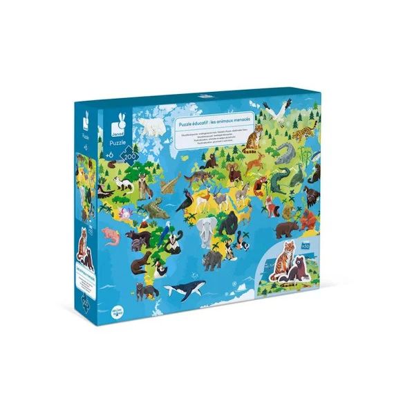 Puzzle Éducatif Géant Les Animaux Menacés 200 Pcs – Janod – Animaux – 3d – Multicolore – Enfant – 6 Ans Vert